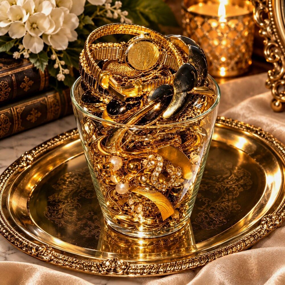 ✨️Vintage Jewelry Treasure Jar – Gold Tone Costume Jewelry Collection✨️